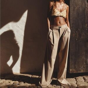 Zara Pleated Pants Beige -Large